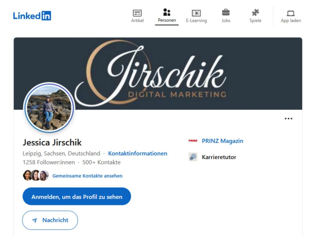 LinkedIn Profil von Jessica Jirschik