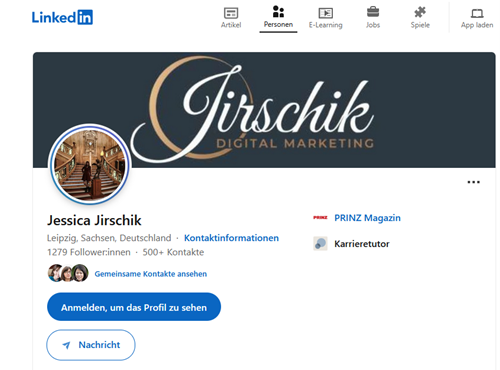 Jessica Jirschiks LinkedIn Profil als Beispiel für gutes Social Media Marketing